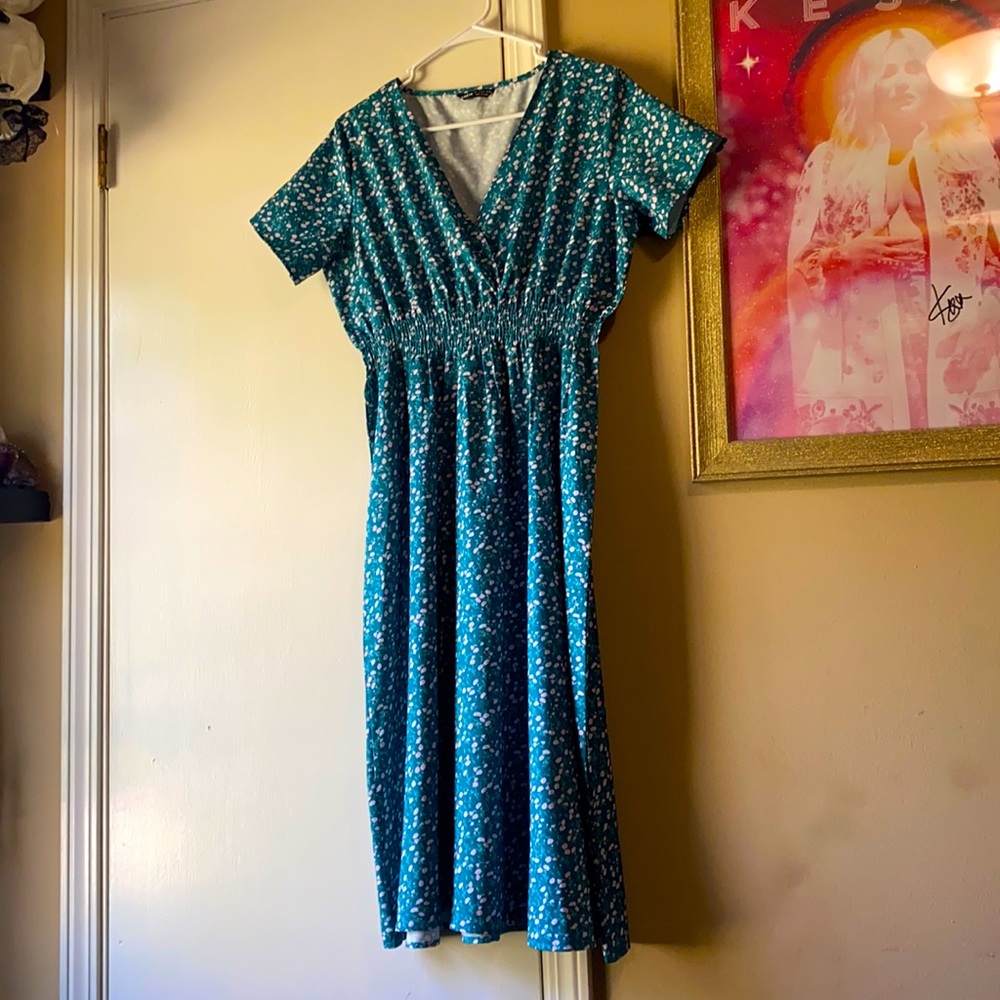 Green Floral SHEIN Wrap Dress
